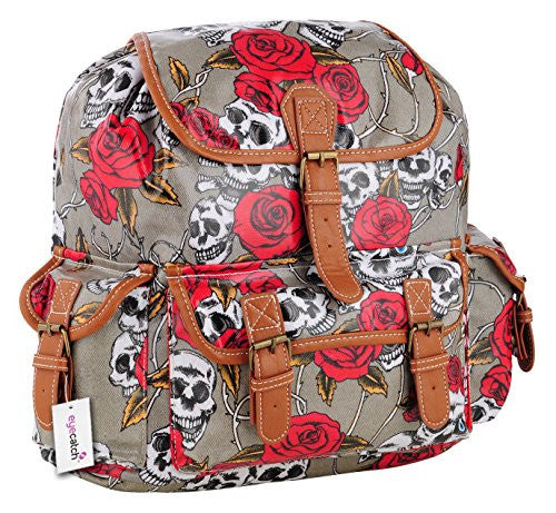 Womens Oil Cloth Skull Roses BackPack Rucksack Girls School Bag