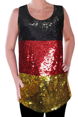 Eyecatch Womens German Deutschlands Sequin Vest Top Flag Black Red Gold