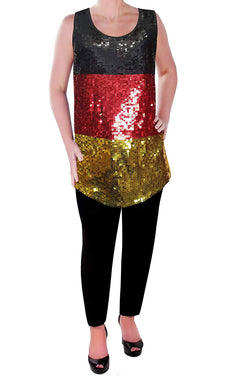 Eyecatch Womens German Deutschlands Sequin Vest Top Flag Black Red Gold