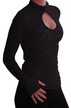 Turtle Neck Long Sleeve Floral Lace Keyhole Blouse