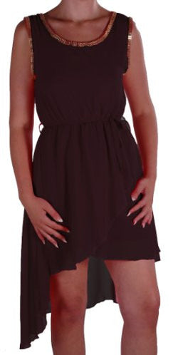 Rachelle Grecian Gold Trim Short Dress