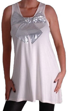 Silver Bow Long Line Sleeveless Tops