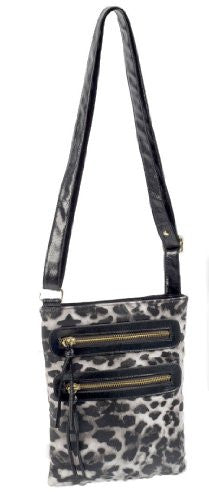 Aria Twin Zipped Cross Body Leopard Print Shoulder Bag