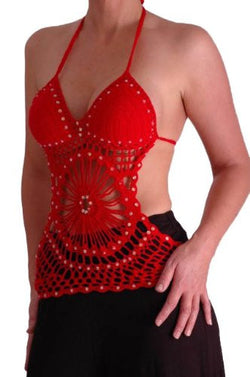 Crochet Knit Halter Neck Sequinned Tops