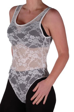 Scoop Neck Sleeveless Floral Lace Leotard