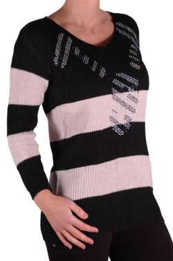V Neck Gemstones Striped Jumper