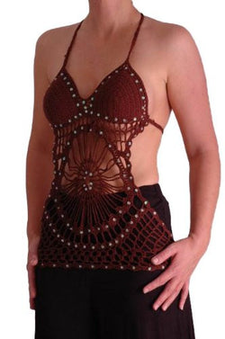 Crochet Knit Halter Neck Sequinned Tops