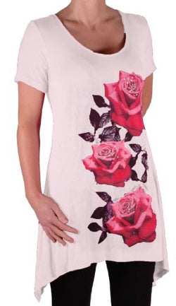 Tulip Long Draped Rose Print Plus Size Short Sleeve Tops