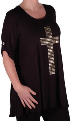 TM PlusGothic Cross Tunic Oversize Scoop Neck Flared Long