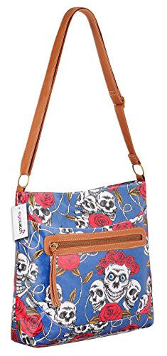 Skull Roses Print Cross Body Bag
