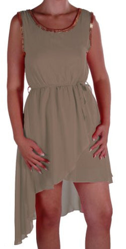 Rachelle Grecian Gold Trim Short Dress