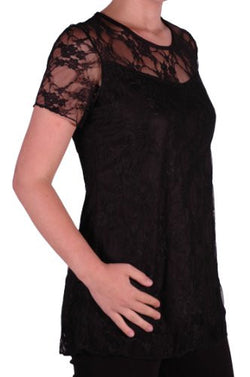 Evelina Lined Short Sleeve Floral Lace Tops