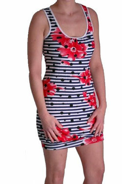 Floral Striped Print Sleeveless Dress