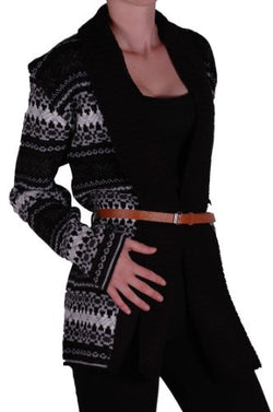 Aztec Print Open Front Belted Cardigan