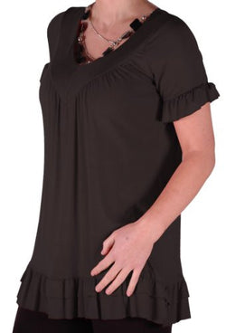 Jovina Frill Short Sleeve Plus Size Tunic with Necklace