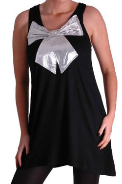 Silver Bow Long Line Sleeveless Tops