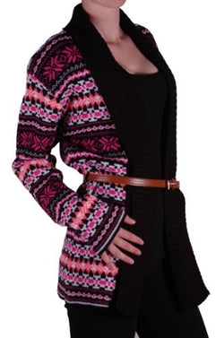 Aztec Print Open Front Belted Cardigan