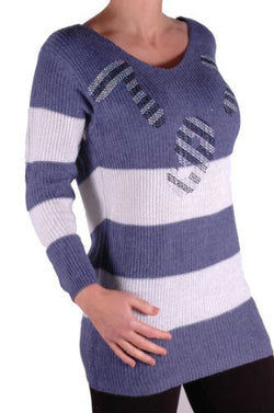 V Neck Gemstones Striped Jumper