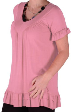 Jovina Frill Short Sleeve Plus Size Tunic with Necklace