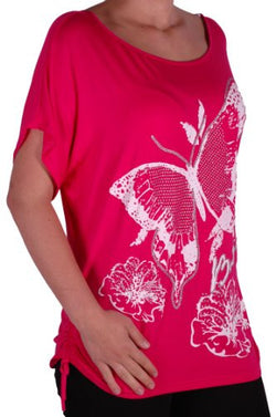 Butterfly Print Ruched Short Sleeve Plus Size Tops
