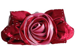 Jewel Satin Rose Detail Clutch Bag