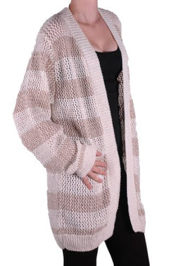 Sparkle Knitted Open Front Stripped Plus Size Cardigan