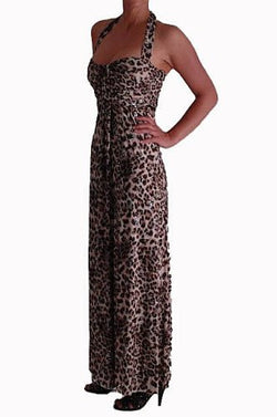 Leopard Print Sequined Halter Neck Maxi Dress