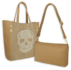 Skull Print Faux Leather Tote Bag