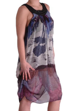 Printed Chiffon Beaded Sleeveless Dress