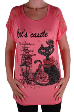 Cat Graphic Lace Tunic Top