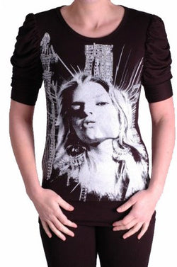 Katie Short Sleeve Face Print Tops