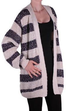 Sparkle Knitted Open Front Stripped Plus Size Cardigan