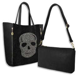 Skull Print Faux Leather Tote Bag