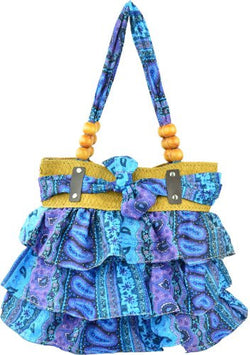 Antigua Ruffled Beaded Print Shoulder Bag