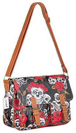 Skull Roses Oil Cloth Satchel Bag