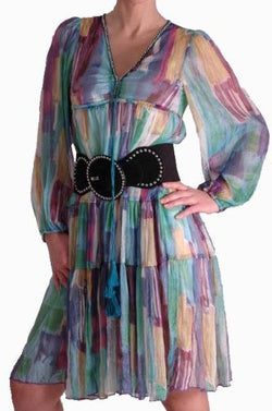 Silky Multicoloured Panelled Print Dress