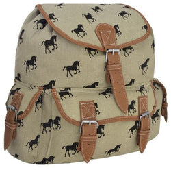 Canvas Horses Pattern Faux Leather BackPack