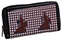 Faux Leather Butterfly Hearts Print Wallet