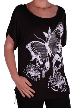 Butterfly Print Ruched Short Sleeve Plus Size Tops