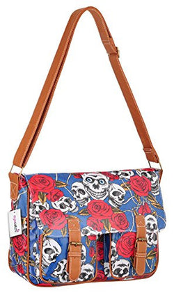Skull Roses Oil Cloth Satchel Bag