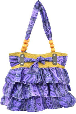 Antigua Ruffled Beaded Print Shoulder Bag
