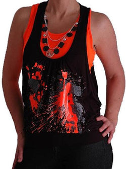 Graphic Print Neon Beaded Tops