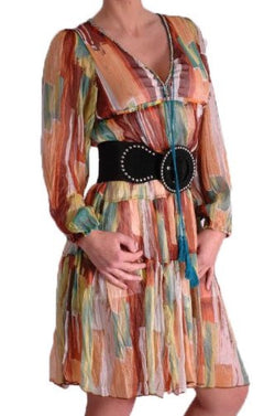 Silky Multicoloured Panelled Print Dress