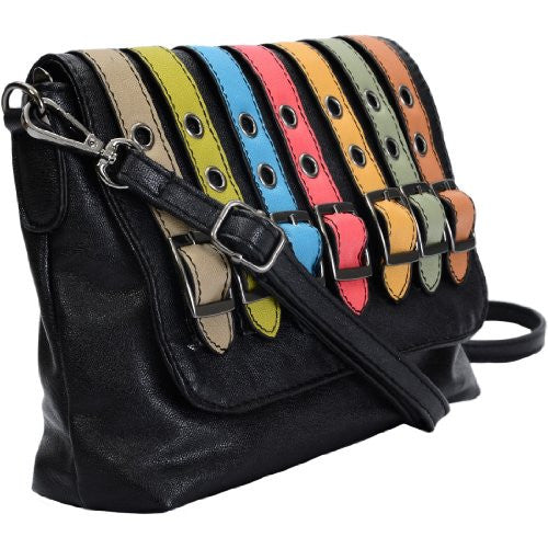 Womens Faux Leather Multi Belt Buckle Cross Body Clutch
