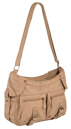 Multi Compartment Faux Leather Shoulder Bag