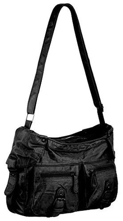 Multi Compartment Faux Leather Shoulder Bag