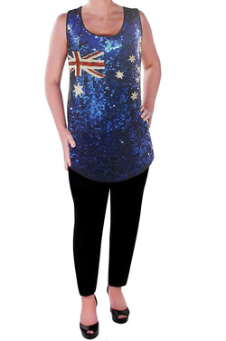 Eyecatch Womens Australian Sequin Vest Top Flag