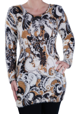 Paisley Knitted Scoop Neck Long Sleeve Jumper