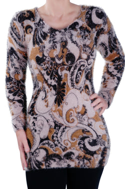 Paisley Knitted Scoop Neck Long Sleeve Jumper