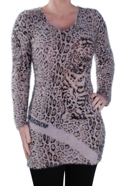 Leopard Print Knitted Scoop Neck Long Sleeve Jumper